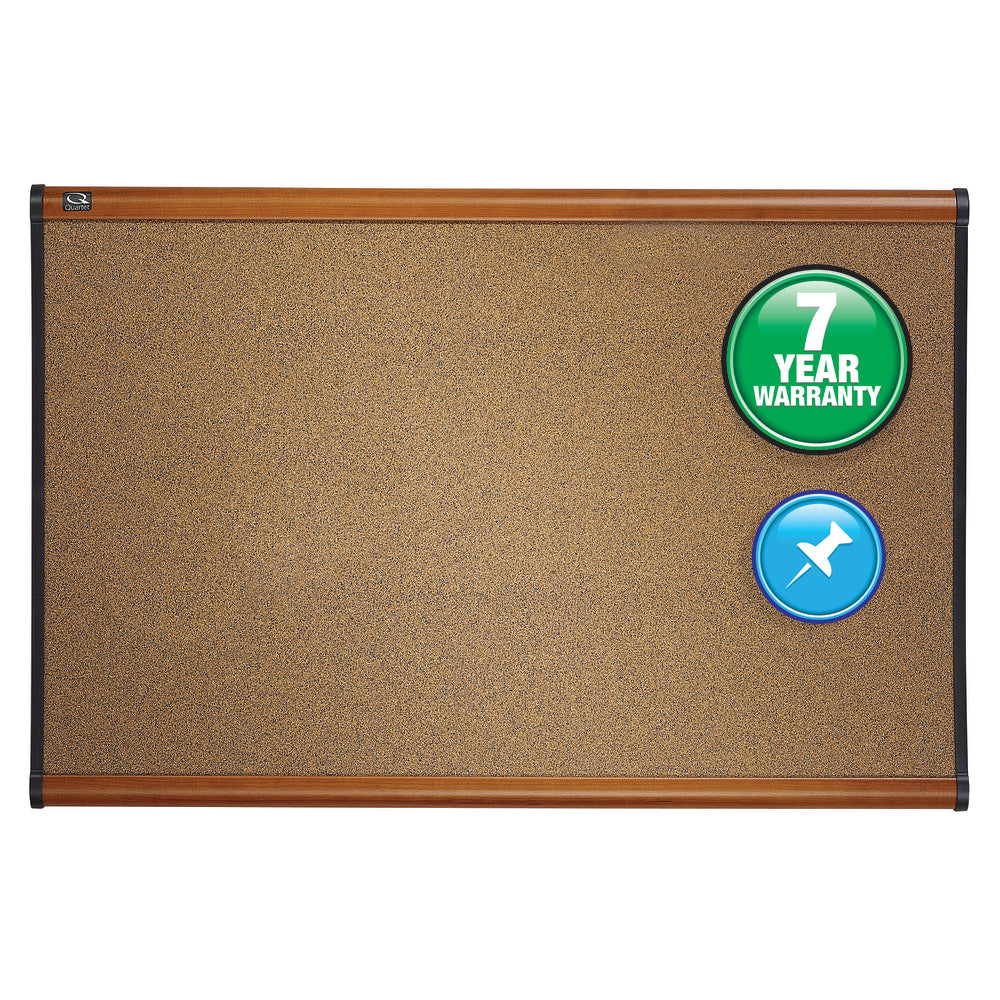 Quartet Select Prestige Color Cork Bulletin Board, 48in x 36in, Aluminum Frame With Light Cherry Finish