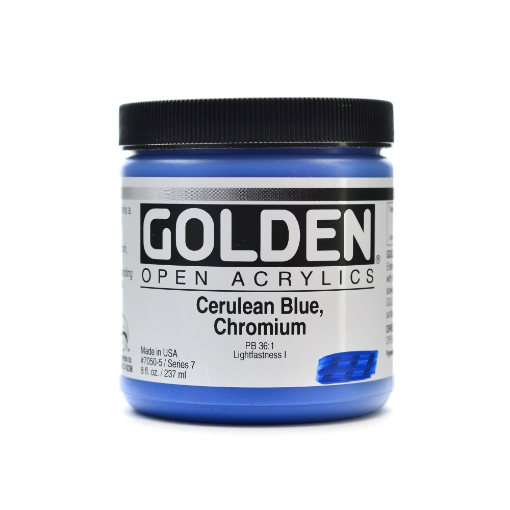 Golden OPEN Acrylic Paint, 8 Oz Jar, Cerulean Blue Chromium