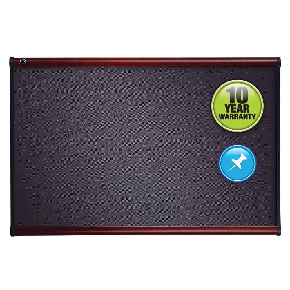 Quartet Prestige Gray Diamond Mesh Fabric Bulletin Board, 36in x 48in, Wood Frame With Mahogany Finish