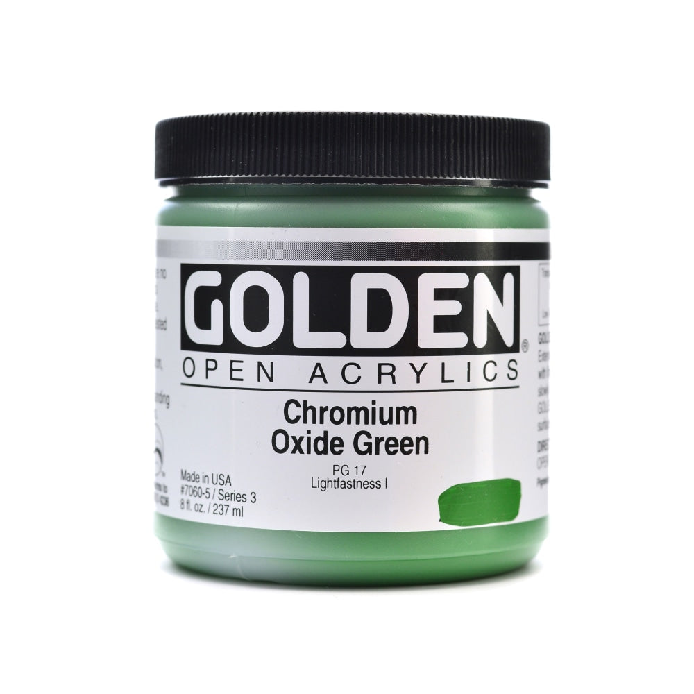 Golden OPEN Acrylic Paint, 8 Oz Jar, Chromium Oxide Green