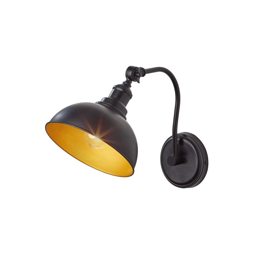 Adesso Wallace Wall Lamp, 12inH, Black/Gold Shade/Black Base