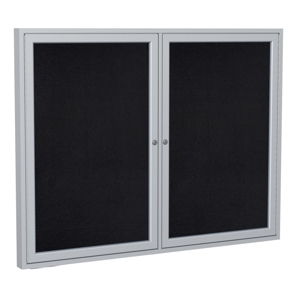 Ghent 2-Door Enclosed Rubber Bulletin Board, 36in x 48in, 90% Recycled, Black Satin Aluminum Frame