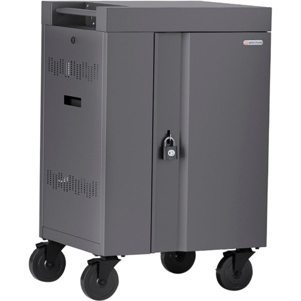 Bretford CUBE Cart Mini Charging Cart AC for 20 Devices, Charcoal Paint - 2 Shelf - Push Handle Handle - Steel - 24in Width x 21in Depth x 37.5in Height - Charcoal - For 20 Devices