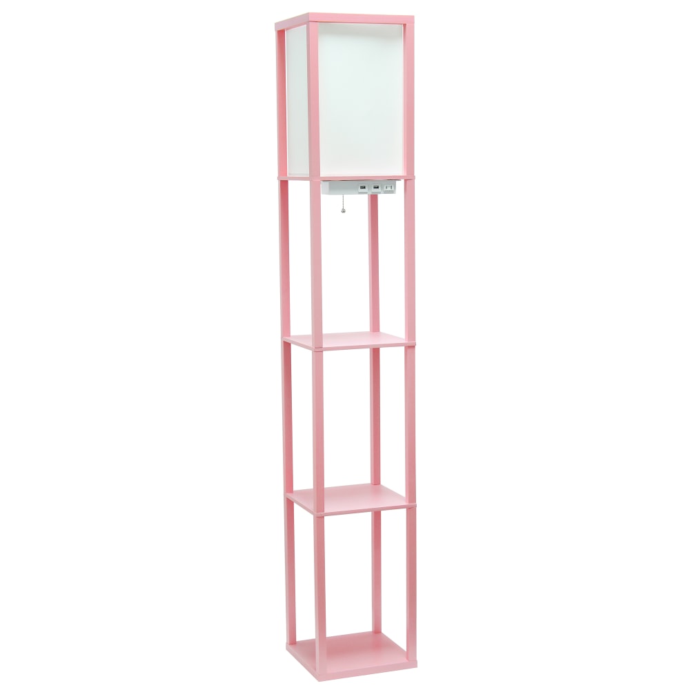 Simple Designs Etagere Organizer Floor Lamp, 62-1/2inH, White Shade/Light Pink Base