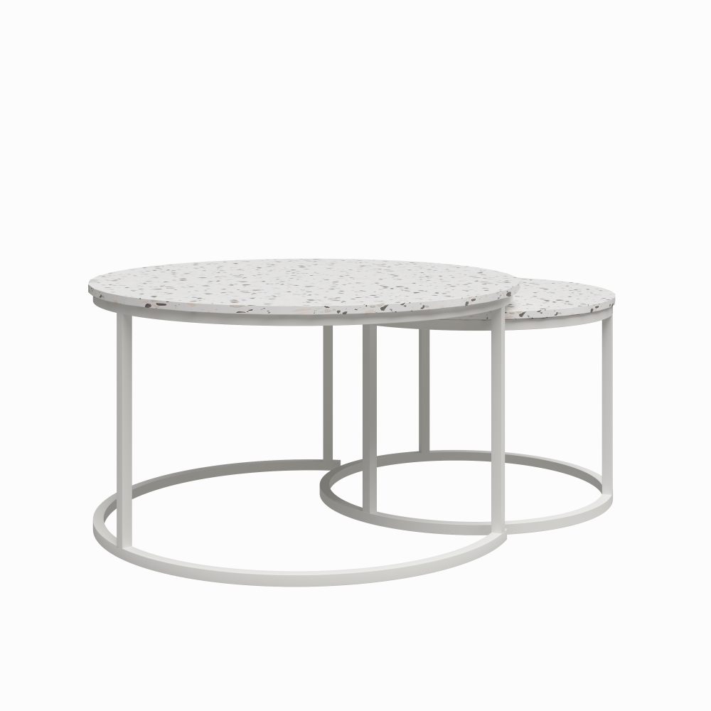 Ameriwood Home Amelia Nesting Coffee Tables, 18inH x 31-1/2inW x 31-1/2inD, White/Terrazzo, Set Of 2 Tables