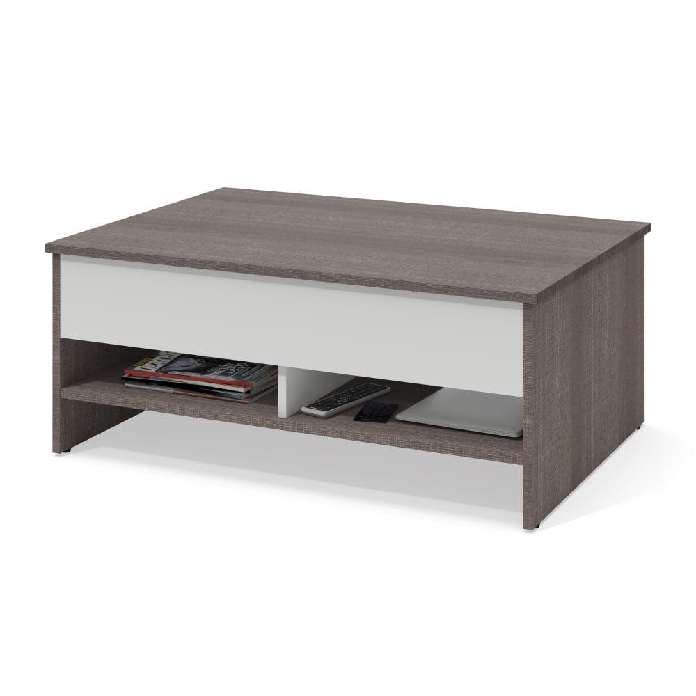 Bestar Small Space Lift-Top Coffee Table, 15-1/8inH x 37-3/4inW x 26-1/2inD, Bark Gray/White