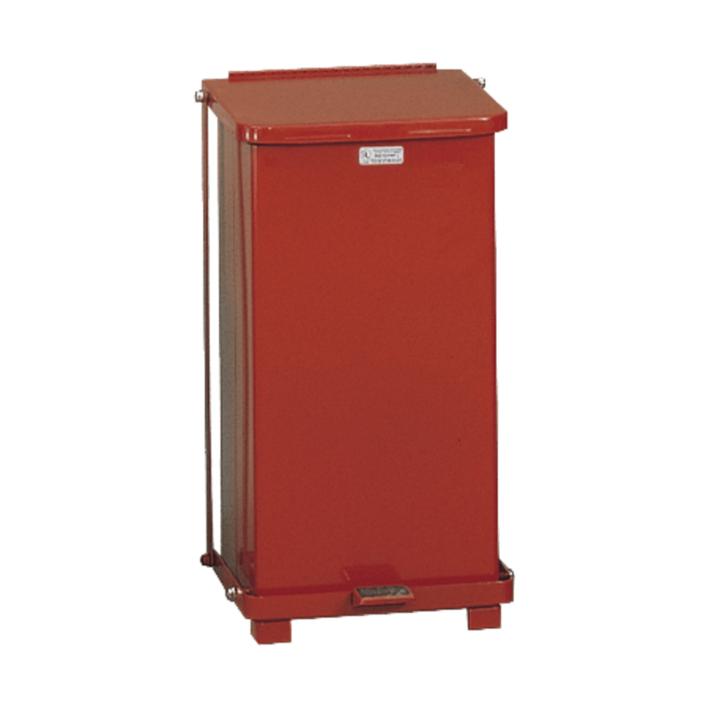 United Receptacle Defenders Steel Step Can, 12 Gallons, 23in x 12in x 12in, Red