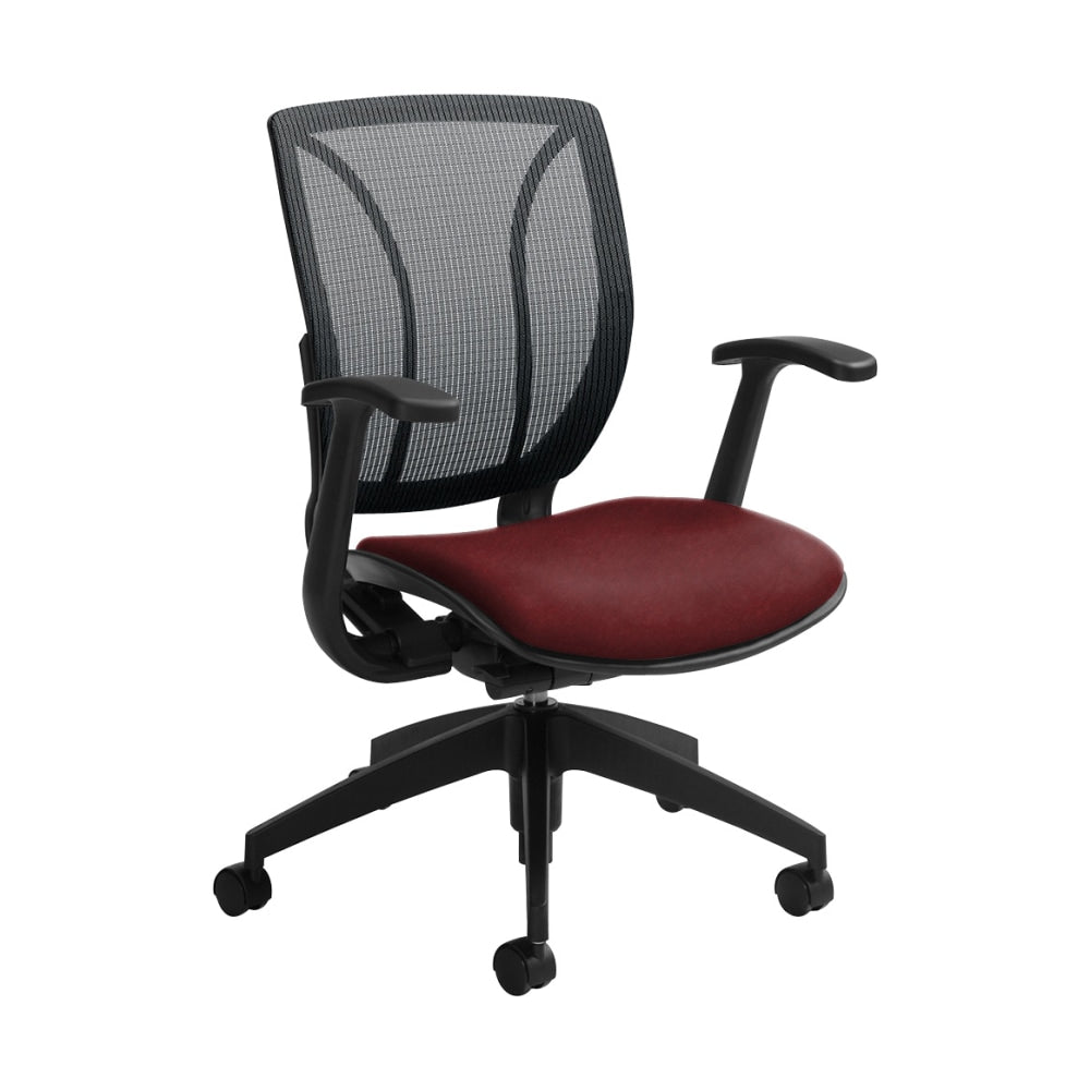 Global Roma Mesh Mid-Back Chair, 38inH x 25 1/2inW x 23 1/2inD, Red Rose/Black