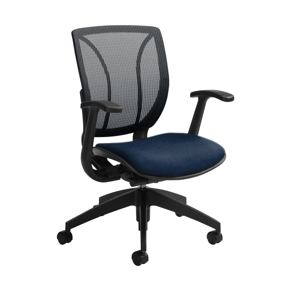 Global Roma Mesh Mid-Back Chair, 38inH x 25 1/2inW x 23 1/2inD, Blue Bayou/Black
