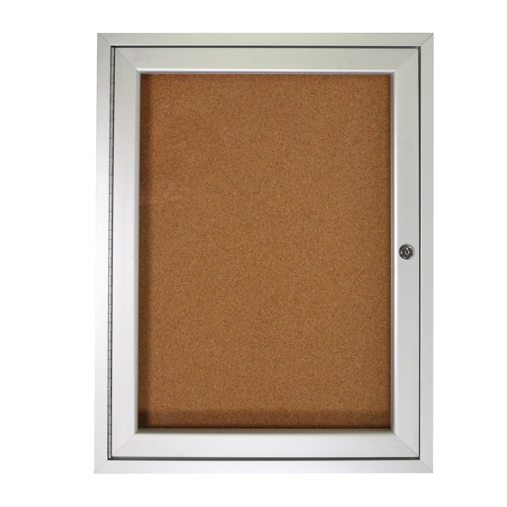 Ghent Traditional Enclosed Natural Cork Bulletin Board, 36in x 36in, Satin Aluminum Frame