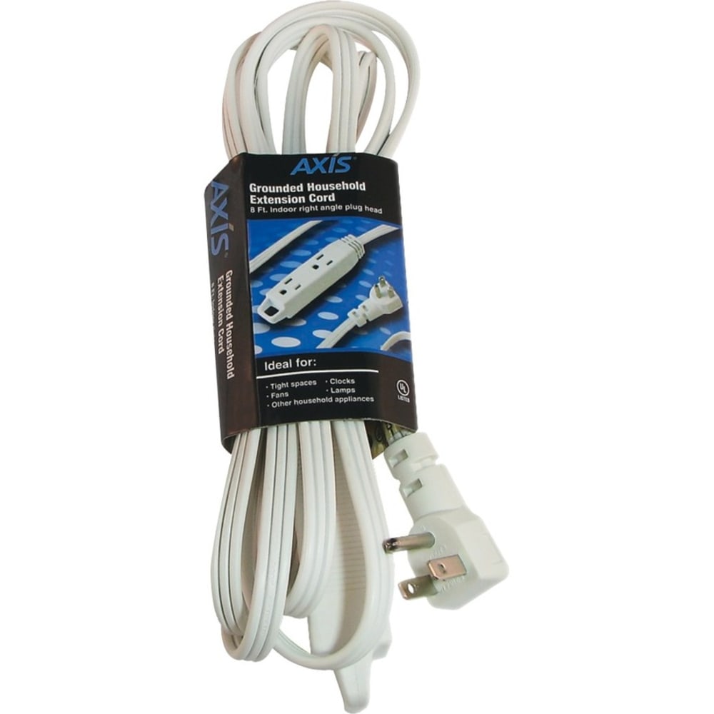 AXIS 3-Outlet Wall-Hugger Indoor Grounded Extension Cord, 8ft (White) - 3 x AC Power - 8 ft Cord - 13 A Current - 120 V AC Voltage - 1625 W - Wall Mountable - White