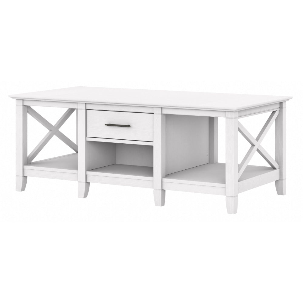 Bush Furniture Key West Coffee Table With Storage, 18inH x 47-1/5inW x 24inD, Pure White Oak, Standard Delivery
