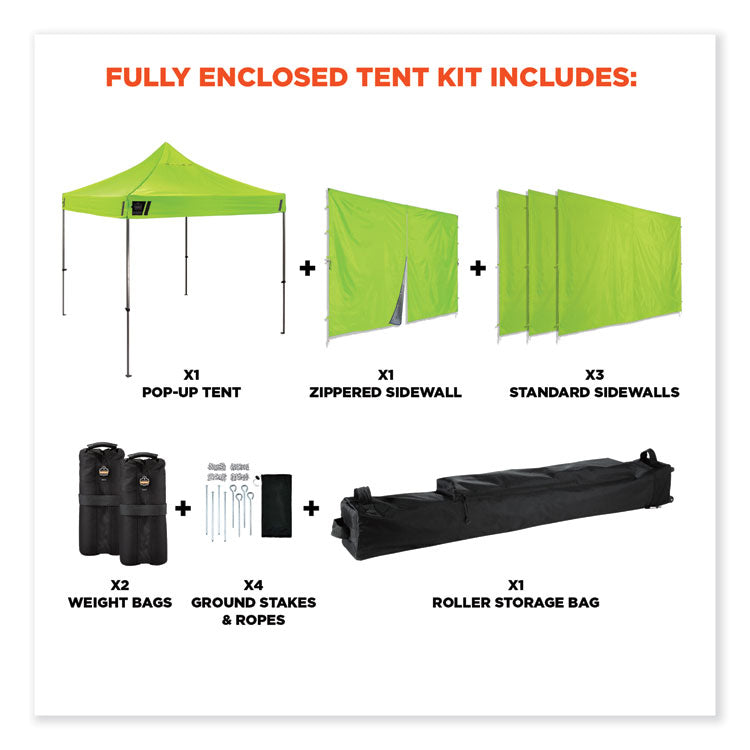 Shax 6053 Enclosed Pop-Up Tent Kit, Single Skin, 10 ft x 10 ft, Polyester/Steel, Lime