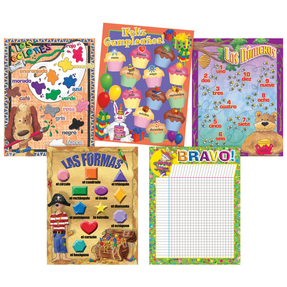 Barker Creek Chart Set, Spanish, 17in x 22in, Grades Pre-K+, Pack Of 5