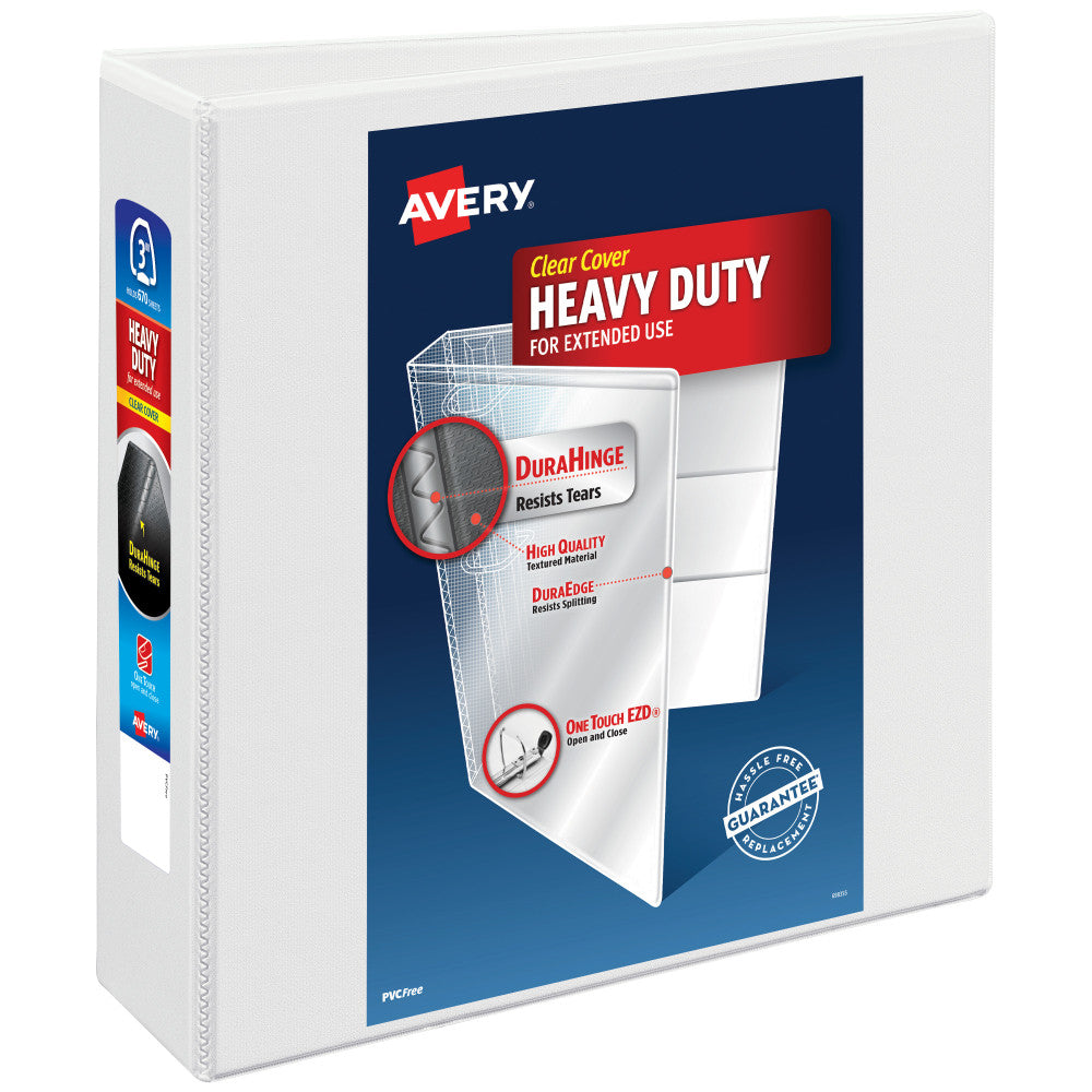 Avery Heavy-Duty View 3 Ring Binder, 3in One Touch EZD Rings, White, 1 Binder