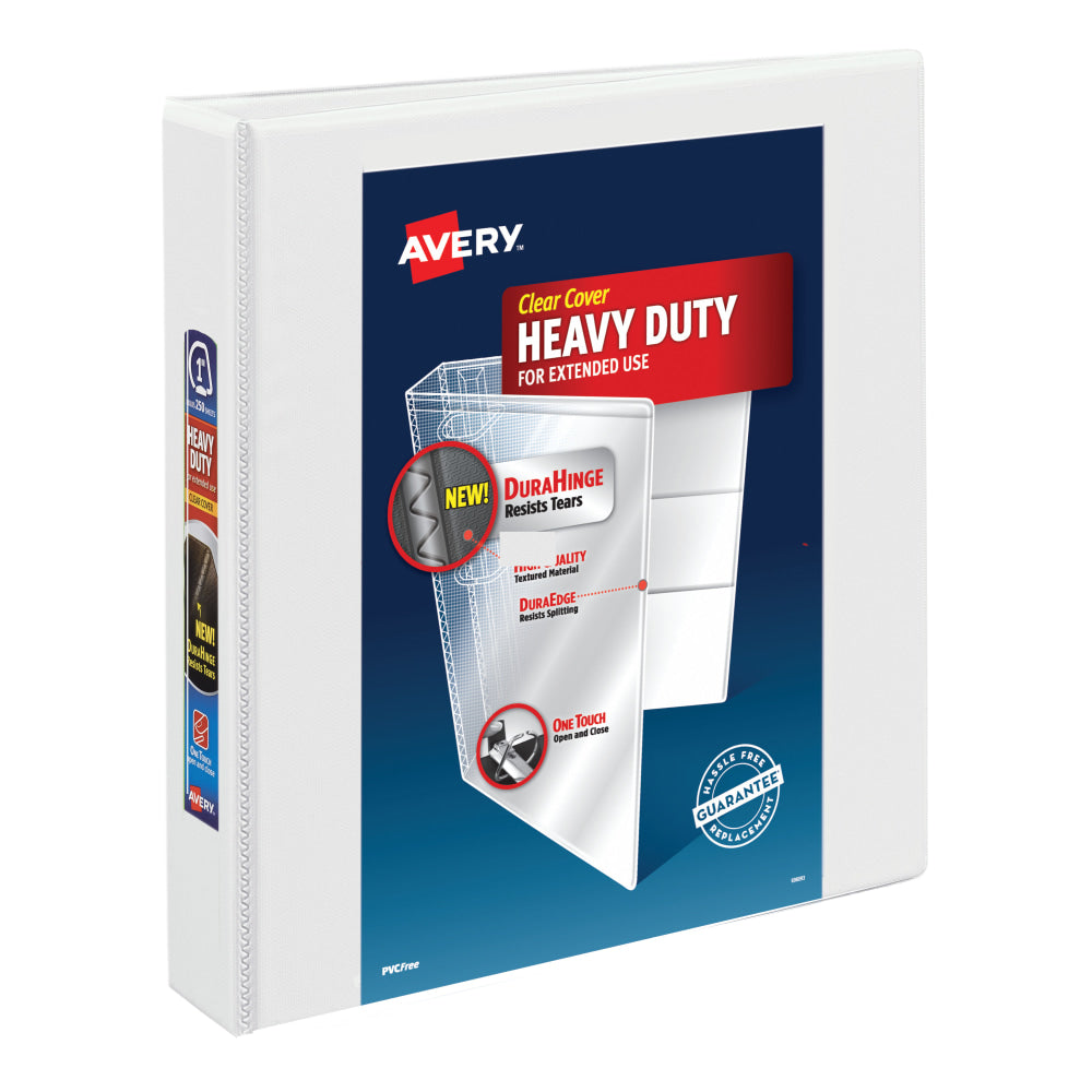 Avery Heavy-Duty View 3 Ring Binder, 1.5in One Touch EZD Rings, White, 1 Binder