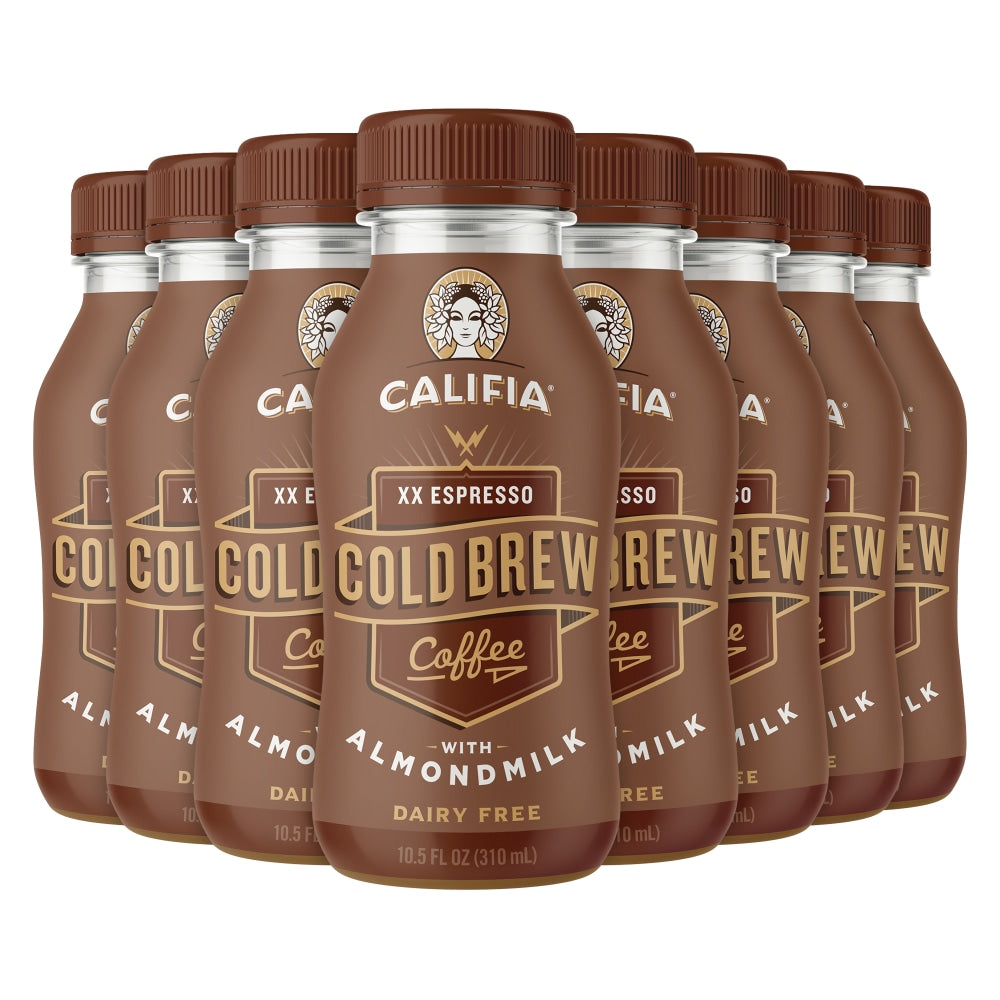 Califia Farms Cold Brew Coffee XX Espresso With Almond Milk, Classic Roast, 10.5 Oz Per Bag, Carton Of 8 Bags