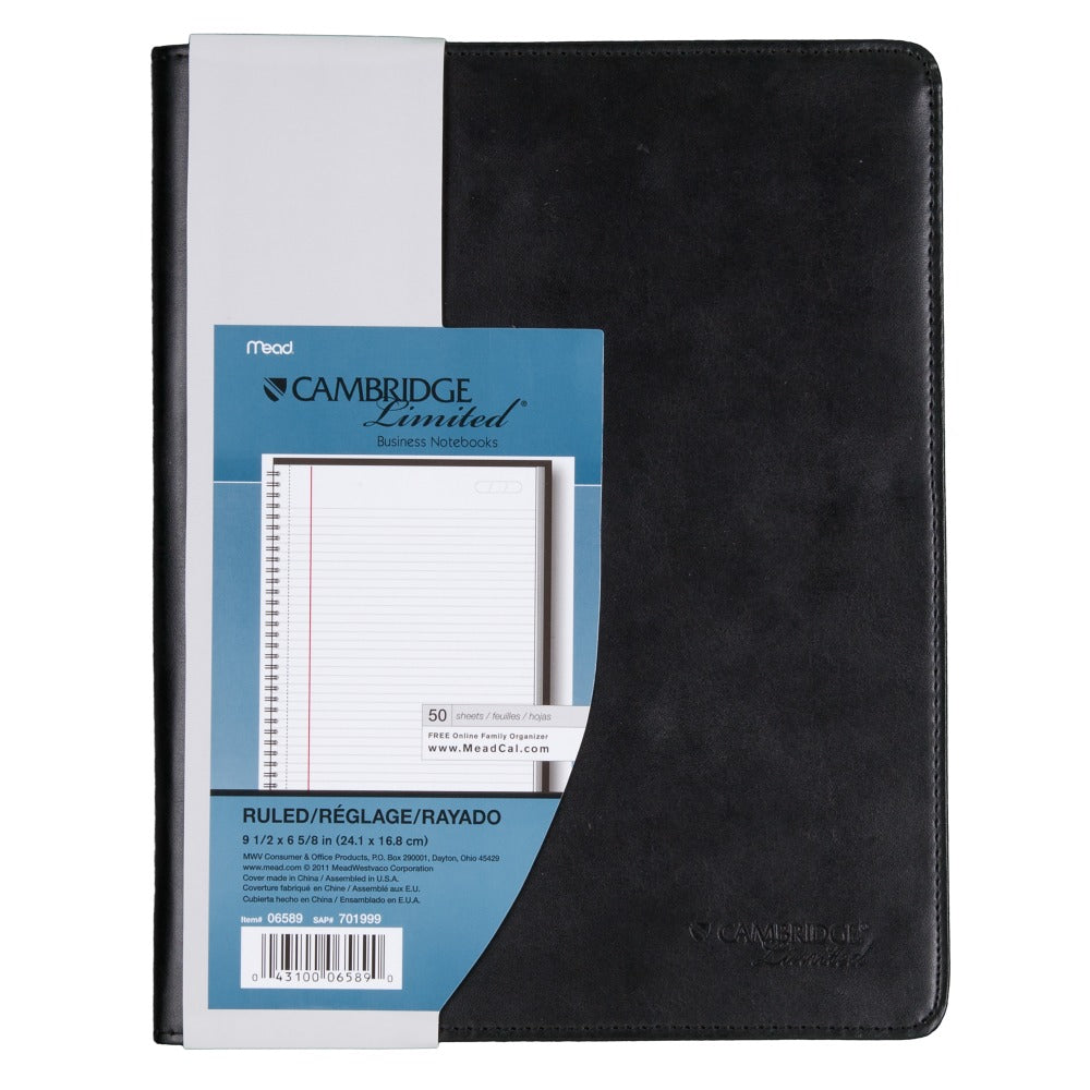 Cambridge Refillable Business Notebook, 6 5/8in x 9 1/2in, 1 Subject, College Ruled, 48 Sheets (96 Pages), Black