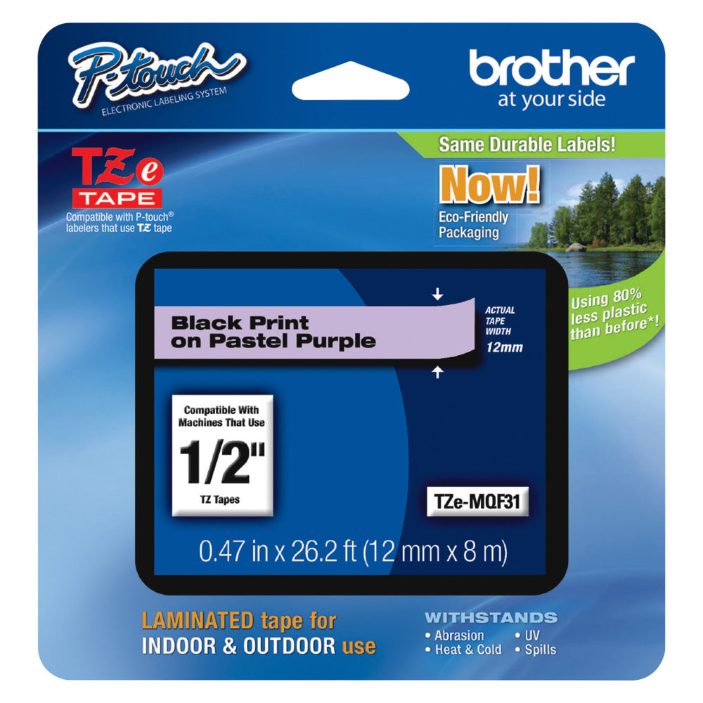 Brother PTouch Laminated TZe Tape, 0.47in x 26.2ft, Purple
