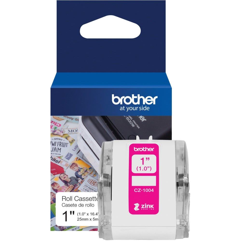 Brother Genuine CZ-1004 continuous length 1in (1.0in) 25 mm wide x 16.4 ft. (5 m) long label roll featuring ZINK Zero Ink technology - 1in Width - Zero Ink (ZINK) - Paper - 1 Each - Water Resistant