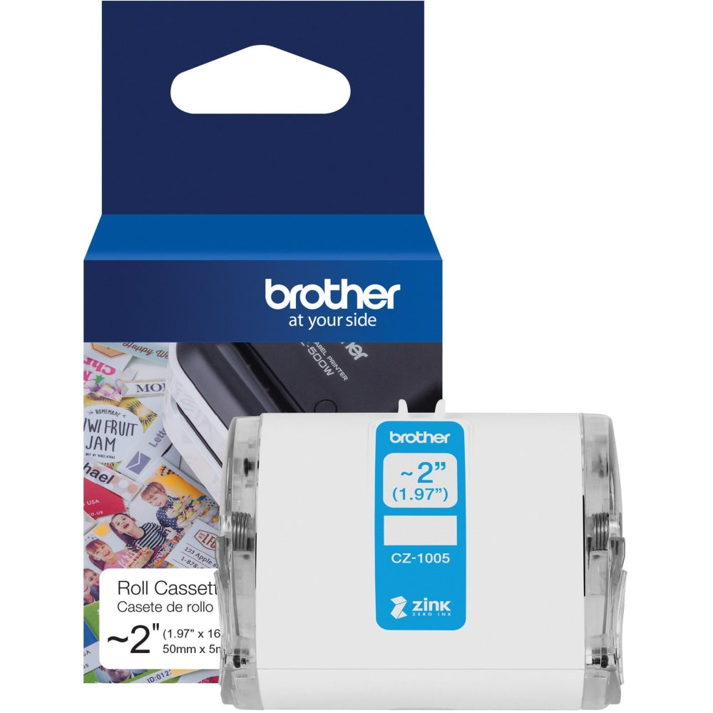 Brother Genuine CZ-1005 continuous length ~ 2 (1.97in) 50 mm wide x 16.4 ft. (5 m) long label roll featuring ZINK Zero Ink technology - 1 31/32in Width - Zero Ink (ZINK) - Paper - 1 Each - Water Resistant