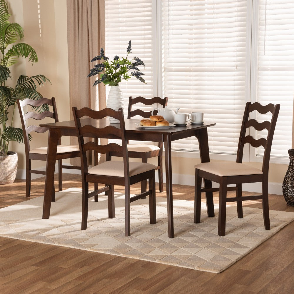 Baxton Studio Amara 5-Piece Dining Set, 29-15/16inH x 47-1/4inW x 29-1/2inD, Cream/Dark Brown