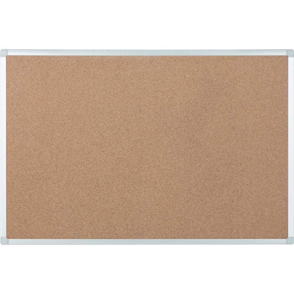 Bi silque Ayda Cork Bulletin Board, 24in x 18in, Aluminum Frame With Silver Finish
