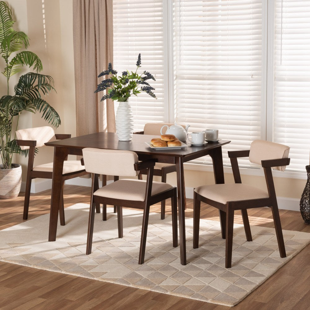 Baxton Studio Althea 5-Piece Dining Set, 29-15/16inH x 47-1/4inW x 29-1/2inD, Cream/Dark Brown