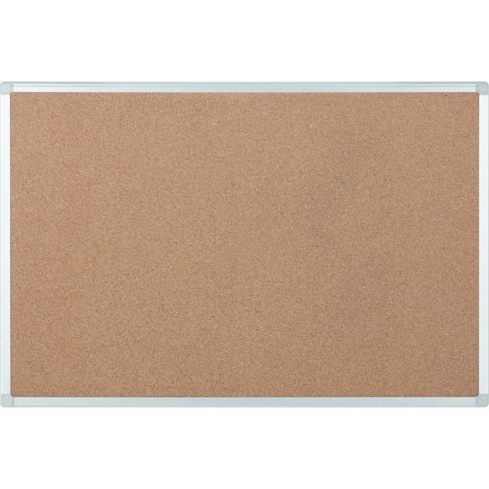 Bi silque Ayda Cork Bulletin Board, 24in x 36in, Aluminum Frame With Silver Finish