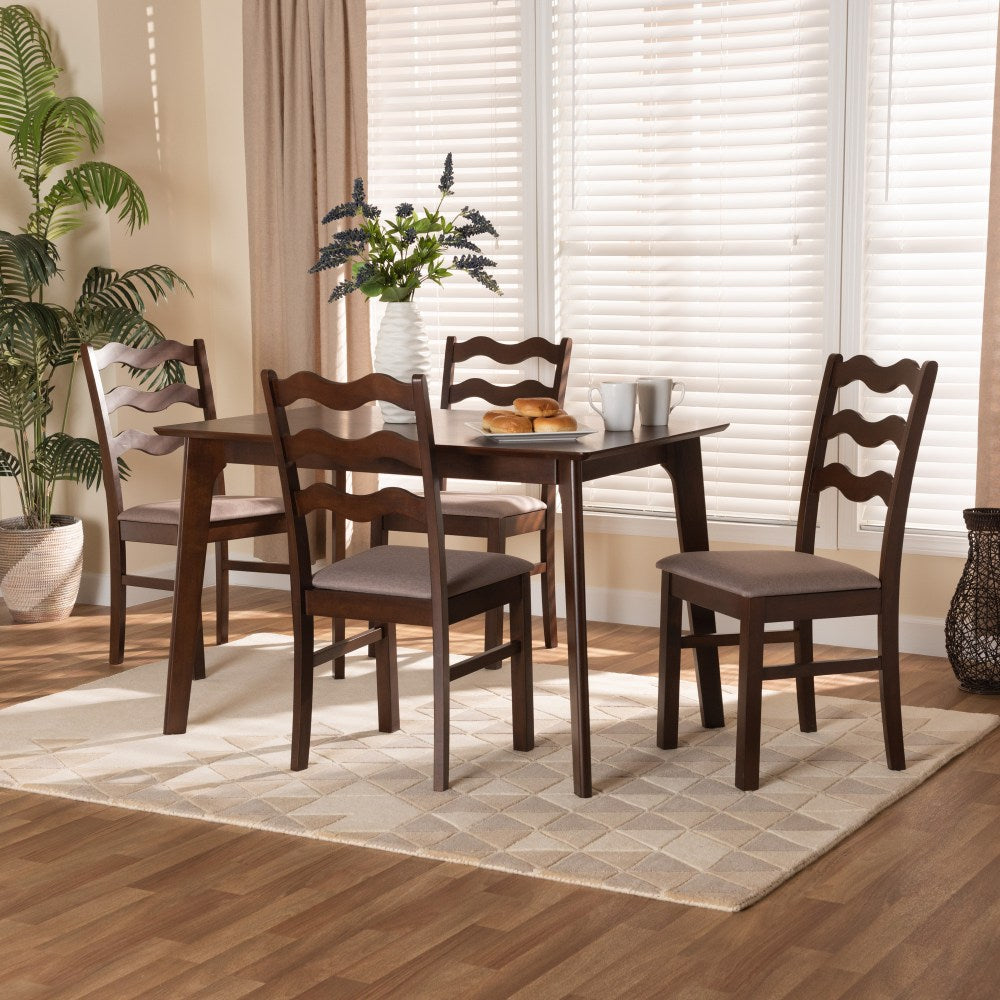 Baxton Studio Amara 5-Piece Dining Set, 29-15/16inH x 47-1/4inW x 29-1/2inD, Warm Gray/Dark Brown