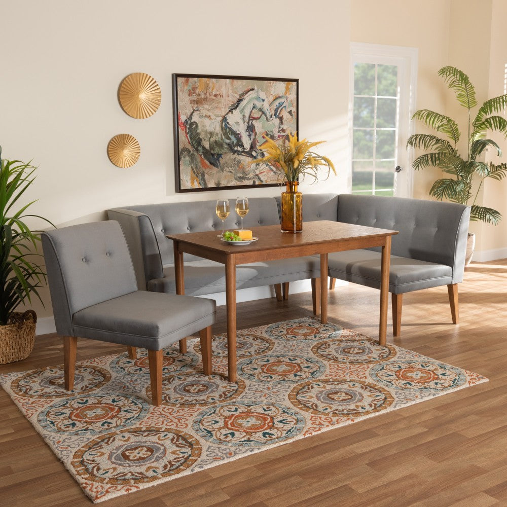 Baxton Studio Stewart Finished Wood 4-Piece Dining Nook Set, Gray/Walnut Brown