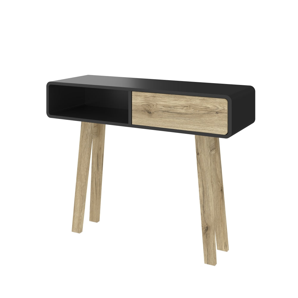 Bestar Alhena Console Table, 30-13/16inH x 39-7/16inW x 13-7/16inD, UV Black/Sandy Brown Oak