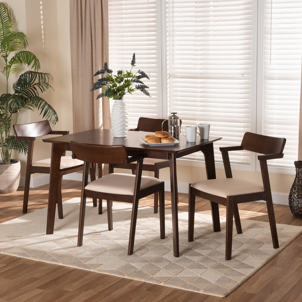 Baxton Studio Berenice 5-Piece Dining Set, 29-15/16inH x 47-1/4inW x 29-1/2inD, Cream/Dark Brown