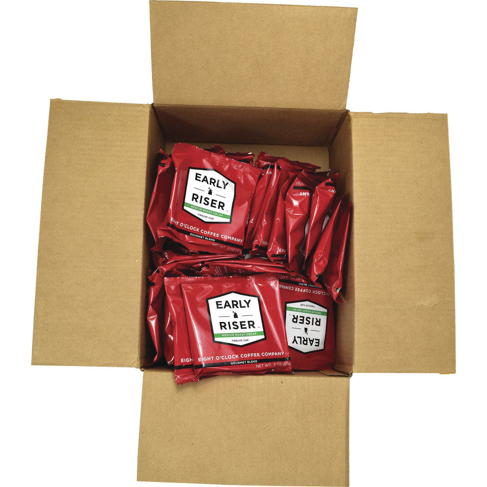 Eight O-Clock Early Riser Coffee 12-Cup Filter Pouches, Medium Roast, Decaffeinated, Case Of 48 Pouches