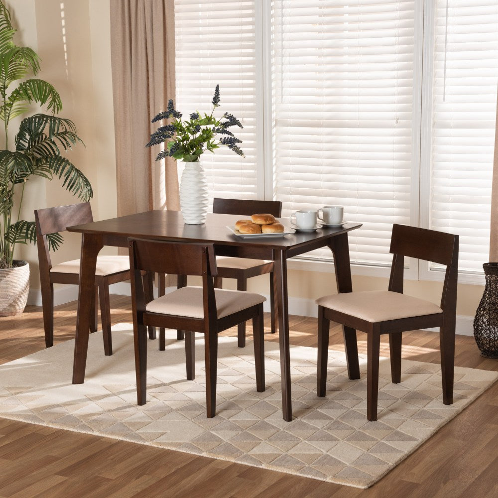 Baxton Studio Camilla 5-Piece Dining Set, 29-15/16inH x 47-1/4inW x 29-1/2inD, Cream/Dark Brown