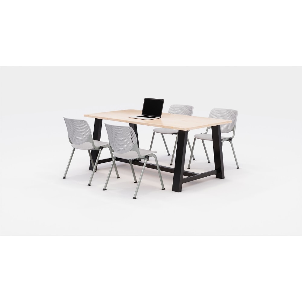 KFI Studios Midtown Table With 4 Stacking Chairs, Kensington Maple/Light Gray