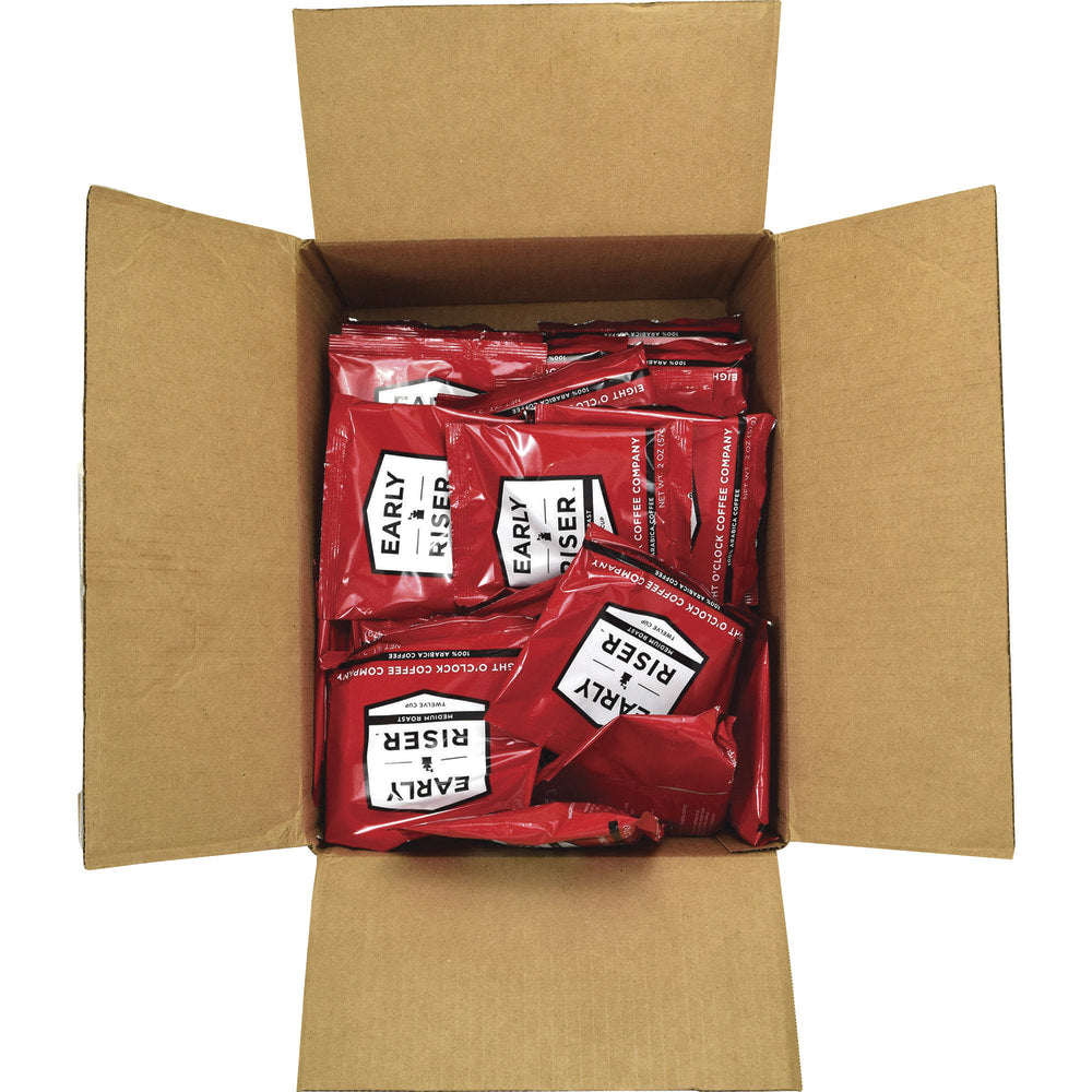 Eight O-Clock Ground Filter Pouch Coffee, 2 Oz, Early Riser, Medium Roast, Case Of 48 Pouches