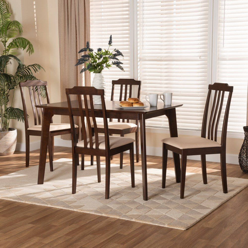 Baxton Studio Clarissa 5-Piece Dining Set, 29-15/16inH x 47-1/4inW x 29-1/2inD, Cream/Dark Brown