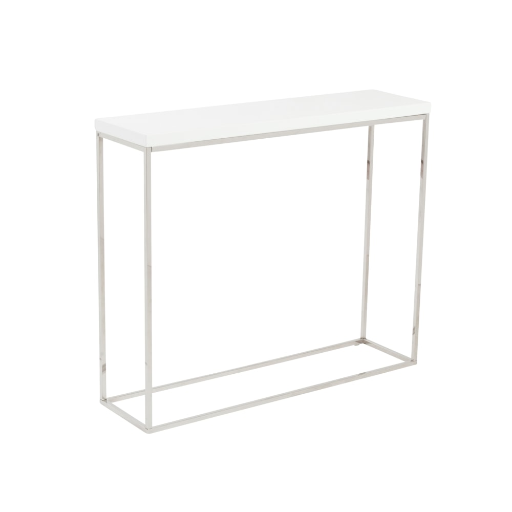Eurostyle Teresa Console Table, 29-7/8inH x 35-2/5inW x 9-7/8inD, Polished Silver/High Gloss White