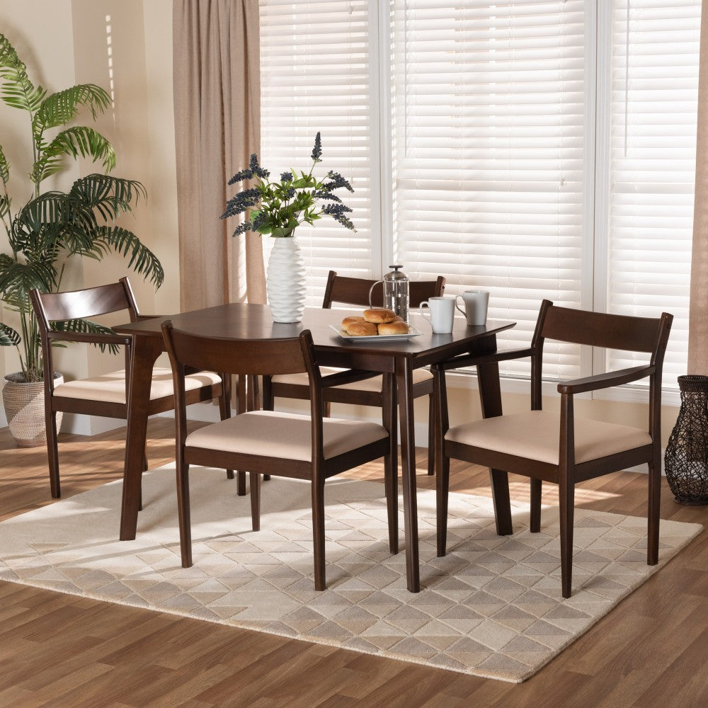 Baxton Studio Coretta 5-Piece Dining Set, 29-15/16inH x 47-1/4inW x 29-1/2inD, Cream/Dark Brown
