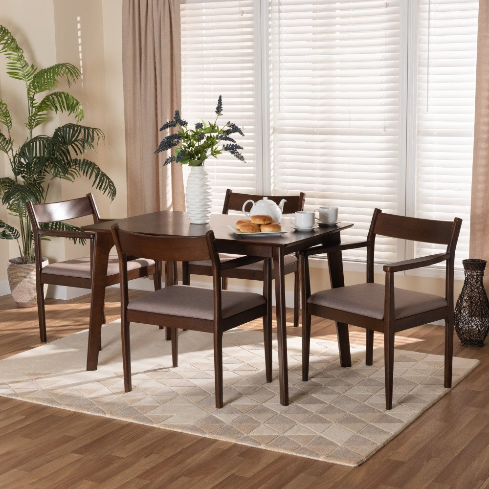 Baxton Studio Coretta 5-Piece Dining Set, 29-15/16inH x 47-1/4inW x 29-1/2inD, Warm Gray/Dark Brown