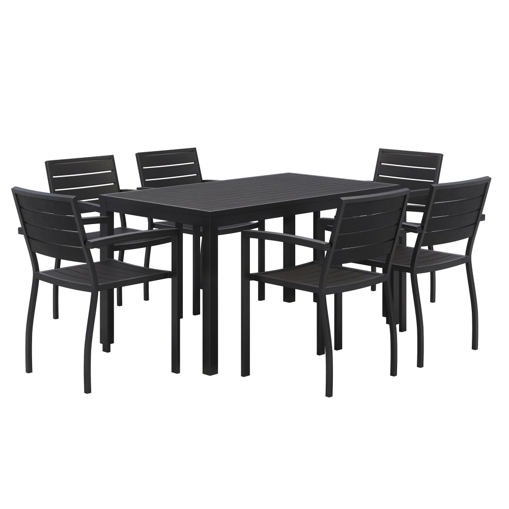 KFI Studios Eveleen 7-Piece Outdoor Patio Set, 45-5/8inH x 30inW x 30inD, Gray/Silver Table, Silver/Mocha Chairs