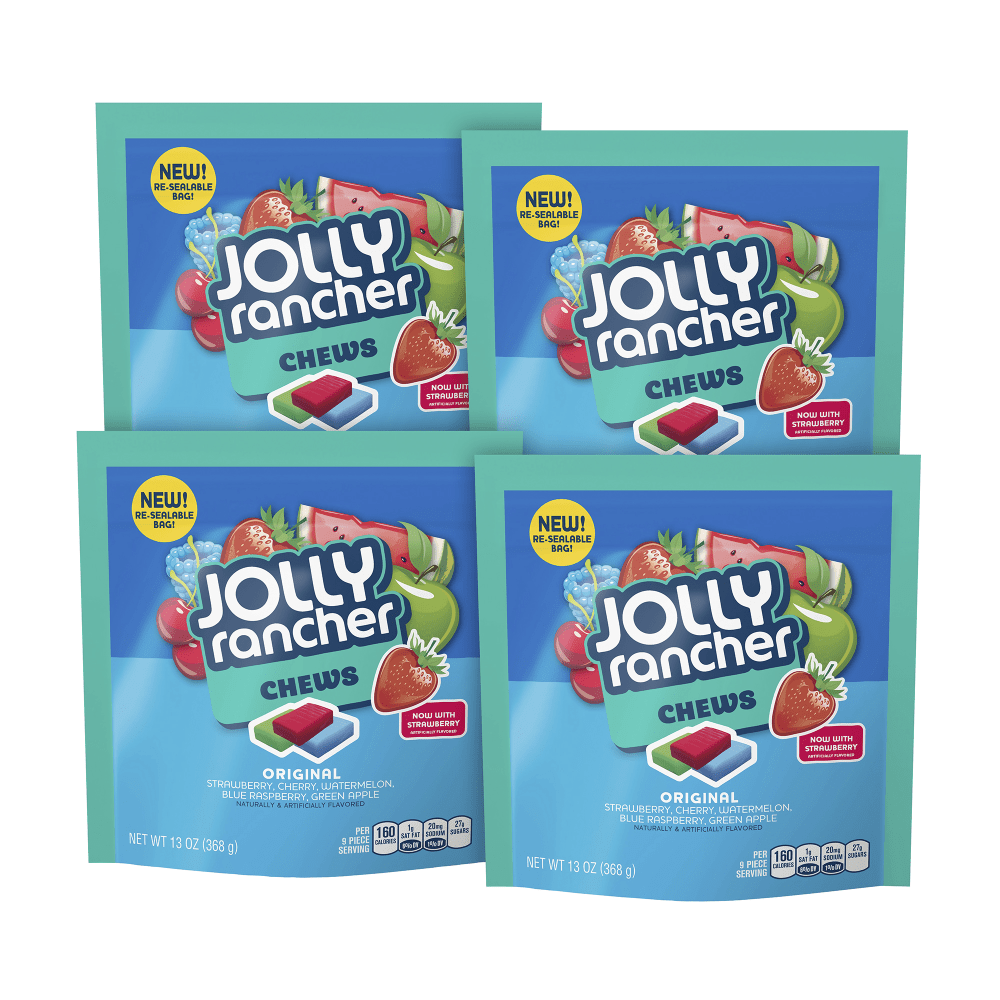 Jolly Rancher Chews Candy, 13 Oz Bag, Assorted Flavors, Pack Of 4
