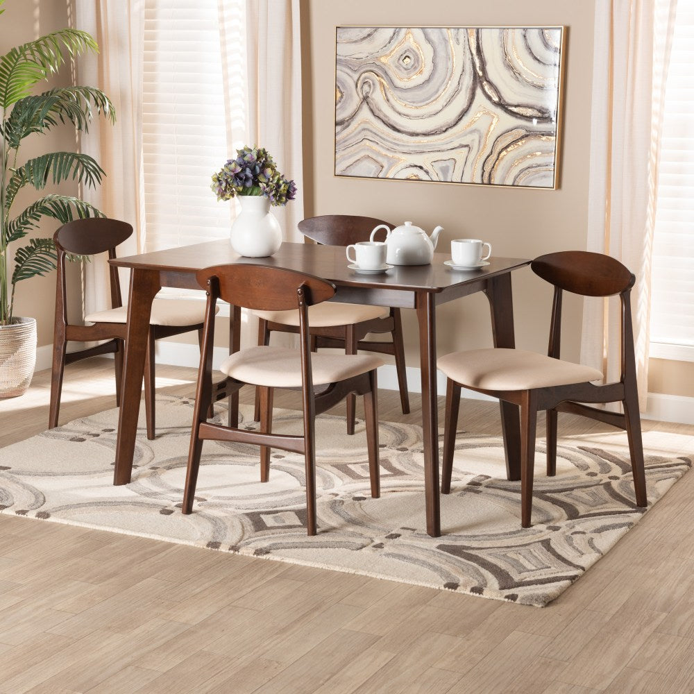 Baxton Studio Daria 5-Piece Dining Set, 29-15/16inH x 47-1/4inW x 29-1/2inD, Cream/Dark Brown