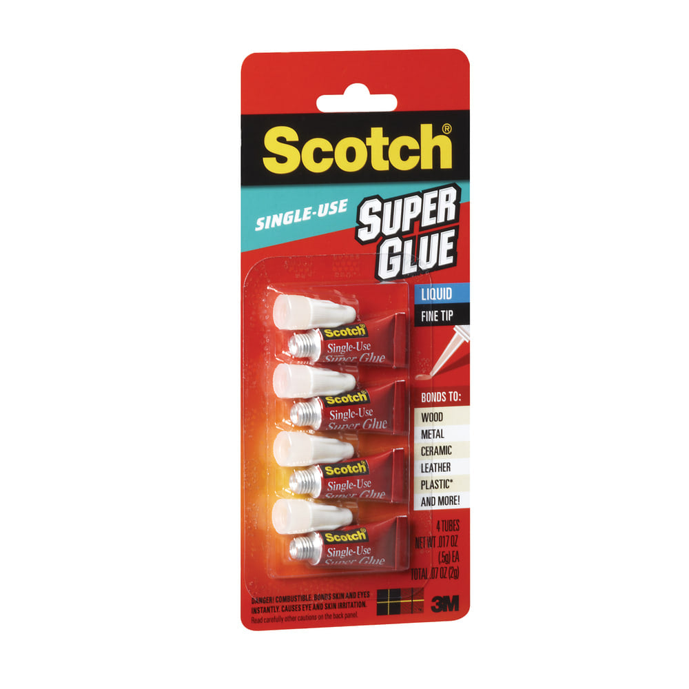 Scotch Super Glue Liquid, 0.07 Oz., Pack Of 4