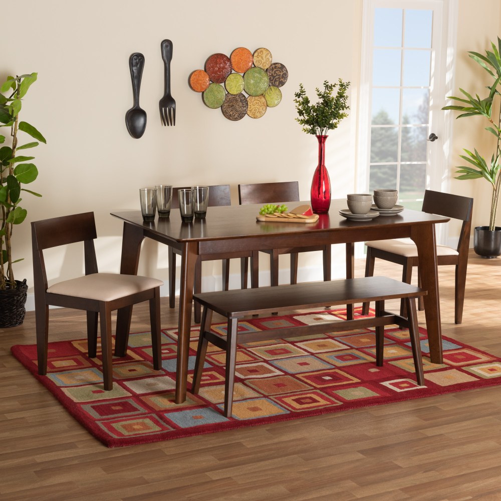 Baxton Studio Camilla 6-Piece Dining Set, 29-15/16inH x 59-1/8inW x 35-7/16inD, Cream/Dark Brown