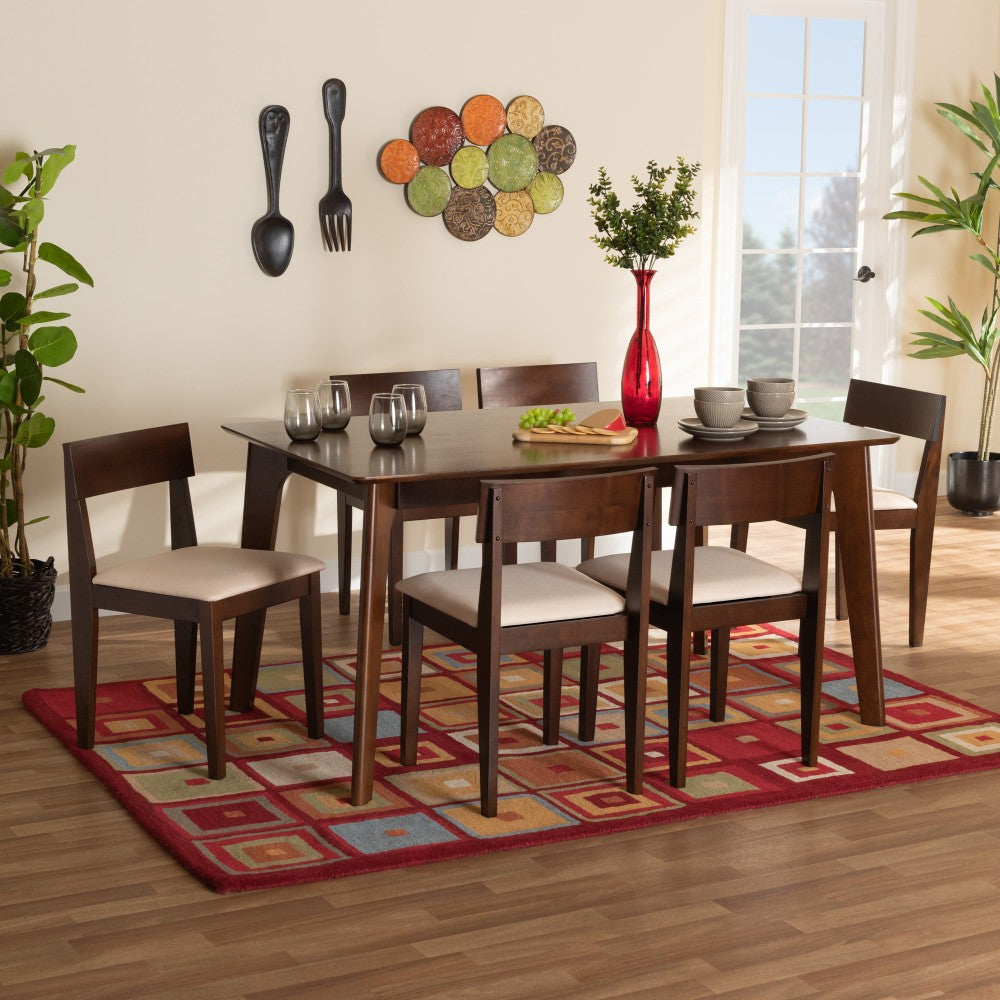 Baxton Studio Camilla 7-Piece Dining Set, 29-15/16inH x 59-1/8inW x 35-7/16inD, Cream/Dark Brown
