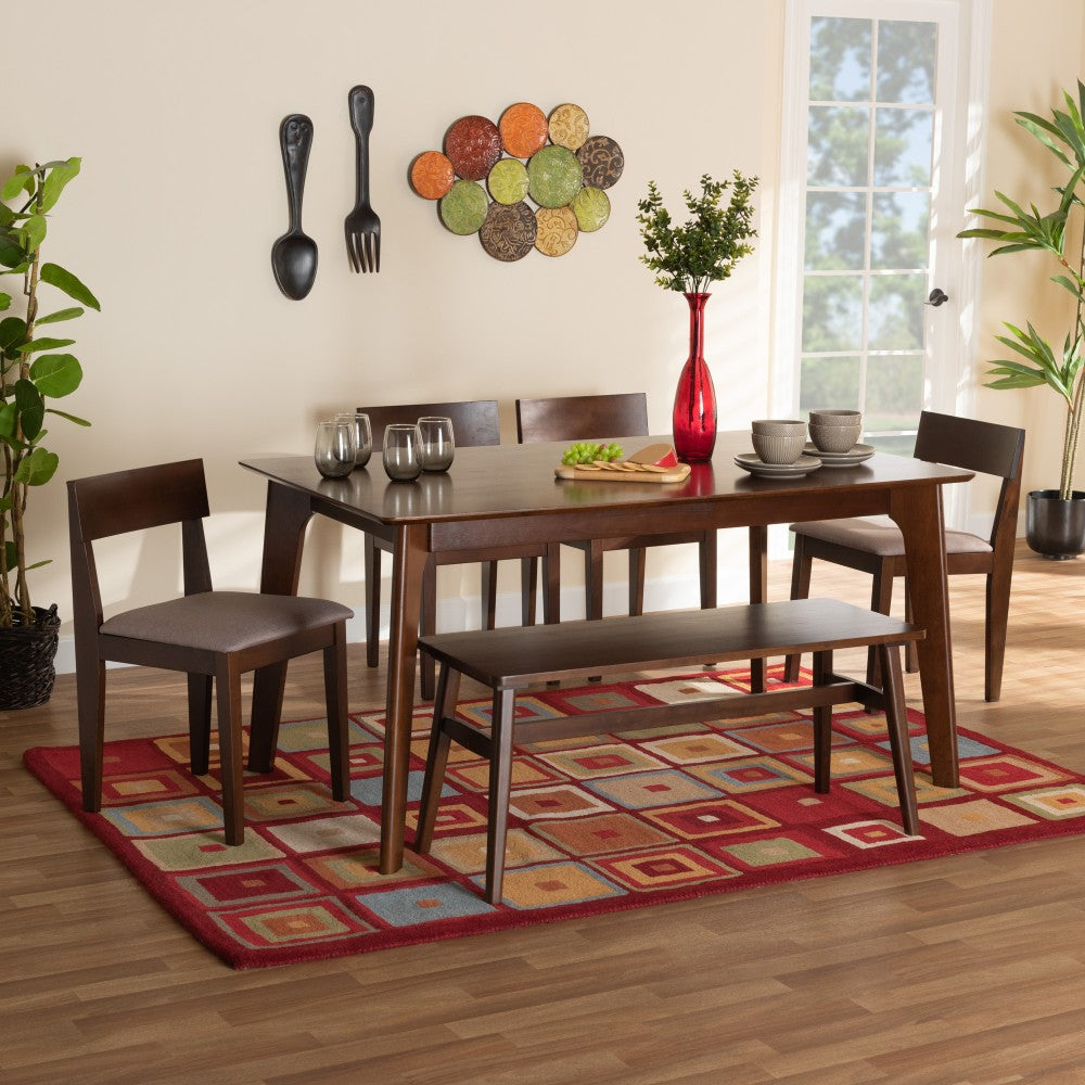 Baxton Studio Camilla 6-Piece Dining Set, 29-15/16inH x 59-1/8inW x 35-7/16inD, Warm Gray/Dark Brown
