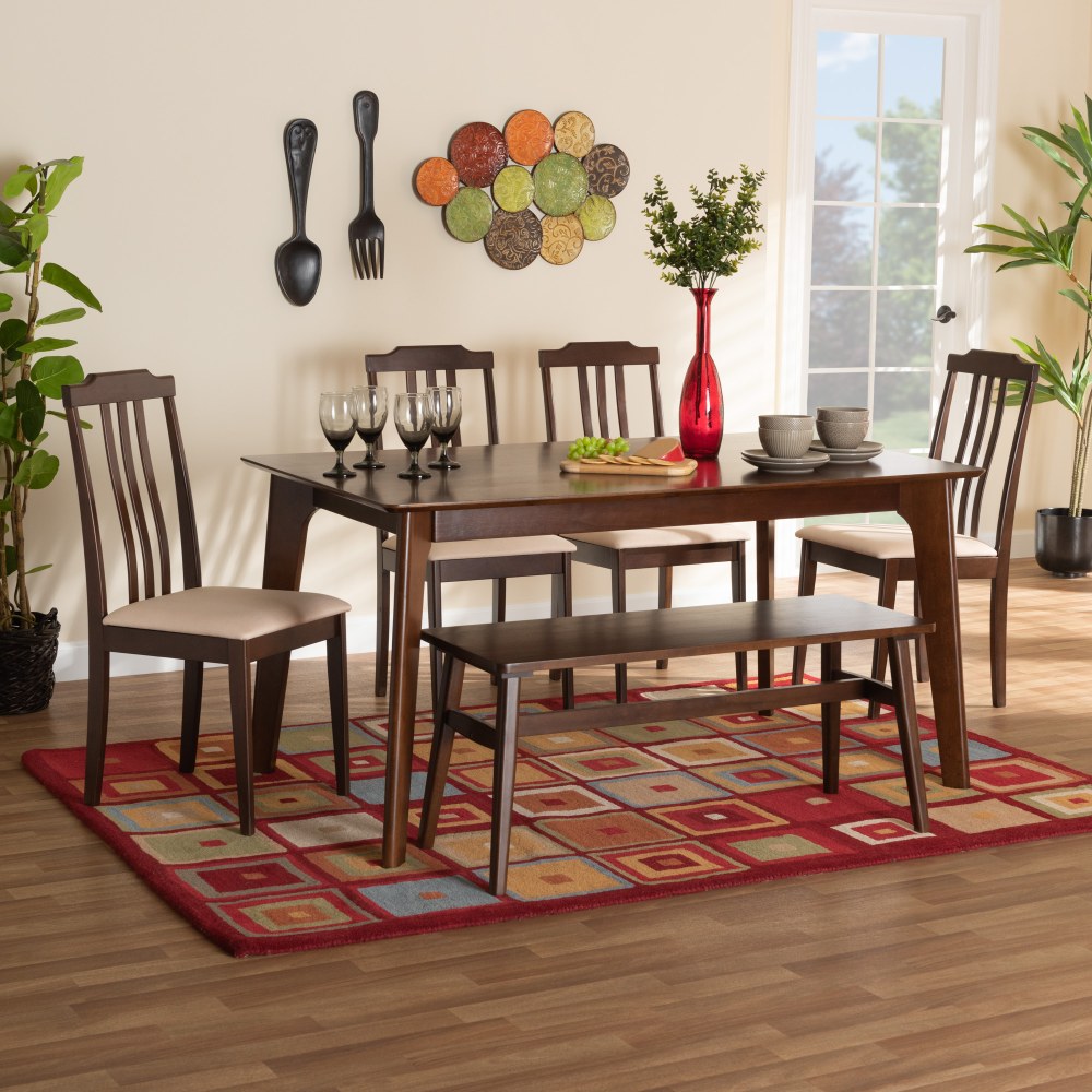 Baxton Studio Clarissa 6-Piece Dining Set, 29-15/16inH x 59-1/8inW x 35-7/16inD, Cream/Dark Brown