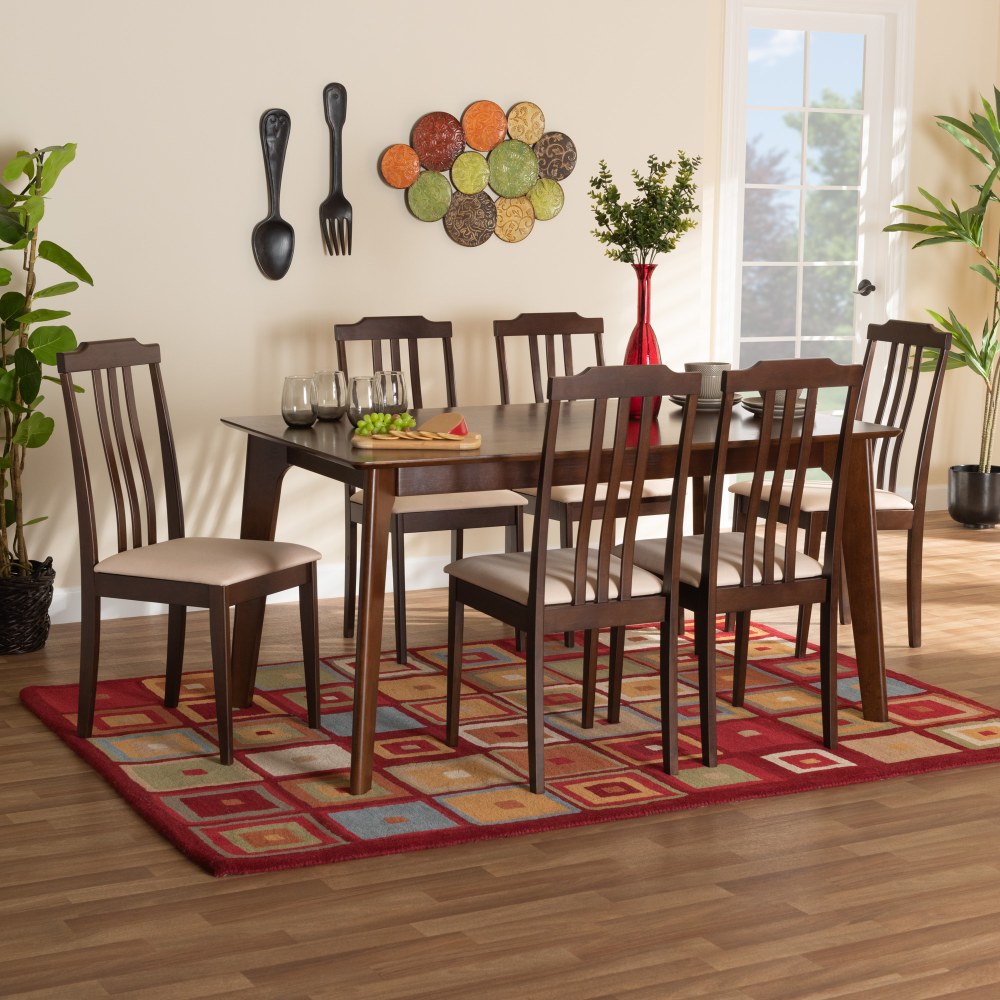 Baxton Studio Clarissa 7-Piece Dining Set, 29-15/16inH x 59-1/8inW x 35-7/16inD, Cream/Dark Brown